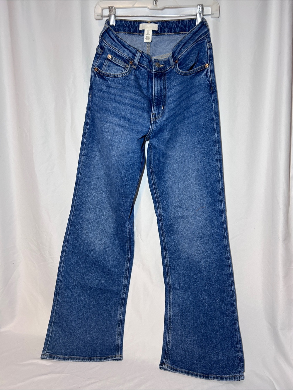 H&M High Rise Flare Jeans Womens 6 Blue Wash Wide Leg Stretch Denim - Picture 3 of 9